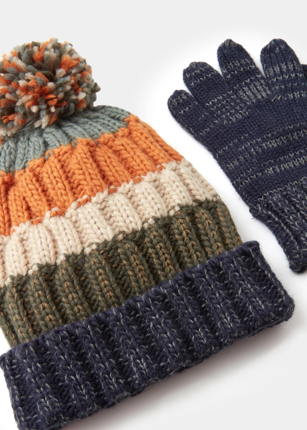 Boys 2 Piece Multicoloured Stripe Bobble Hat & Gloves Set (3-10yrs) - Age 3 - 6 Years Image 2