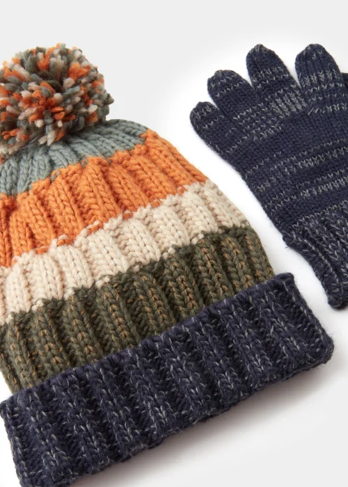 Boys 2 Piece Multicoloured Stripe Bobble Hat & Gloves Set (3-10yrs) - Age 3 - 6 Years Image 2