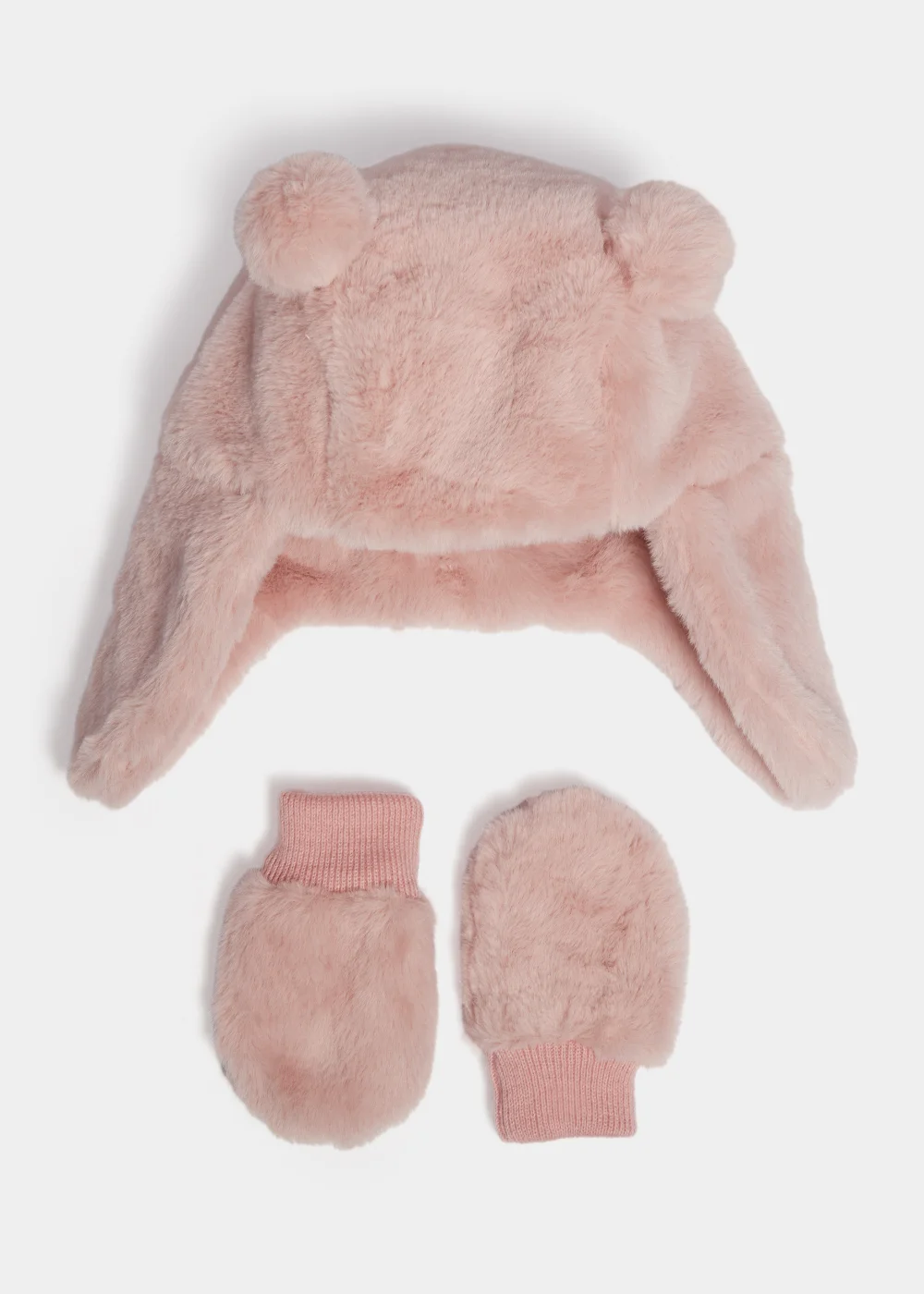 Baby Pink Trapper Hat & Gloves Set (Newborn-24mths) - Age 0 - 3 Months Image 1