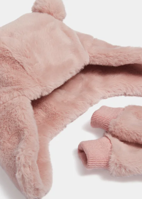 Baby Pink Trapper Hat & Gloves Set (Newborn-24mths) - Age 0 - 3 Months Image 2