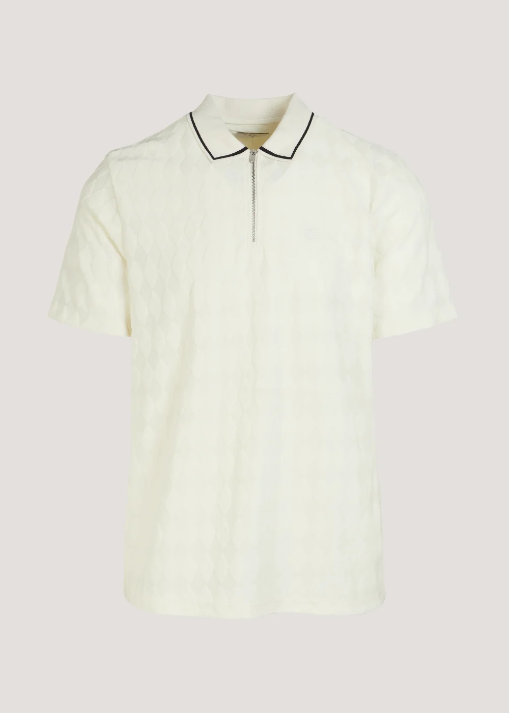 White Argyle Smart Towelling Zip Up Polo Shirt - S Image 5