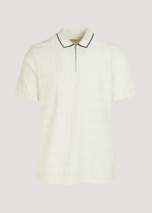 White Argyle Smart Towelling Zip Up Polo Shirt - S Image 5
