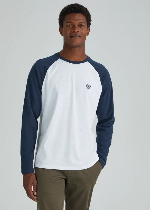 Blue & White Long Sleeve Raglan T-Shirt - Small Image 1