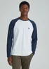 Blue & White Long Sleeve Raglan T-Shirt - Small Image 1