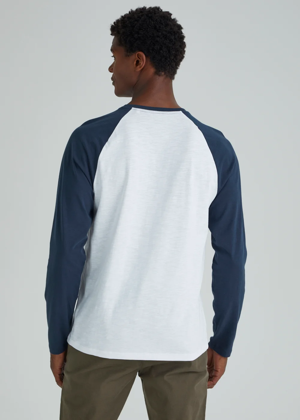 Blue & White Long Sleeve Raglan T-Shirt - Small Image 2