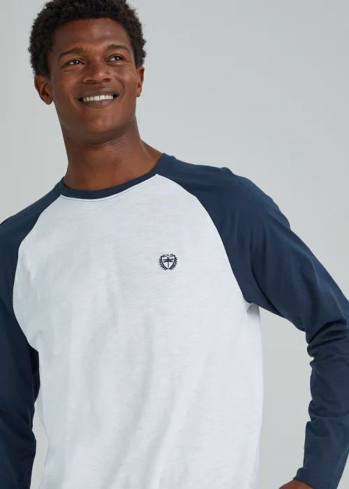 Blue & White Long Sleeve Raglan T-Shirt - Small Image 3
