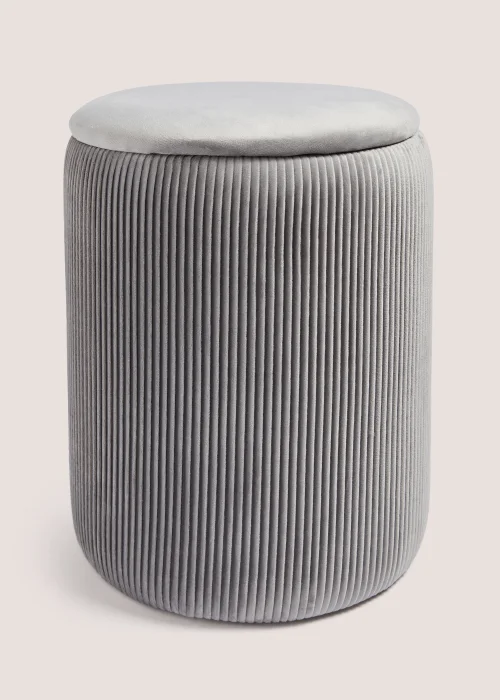 Grey Velvet Storage Pouffe Image 1