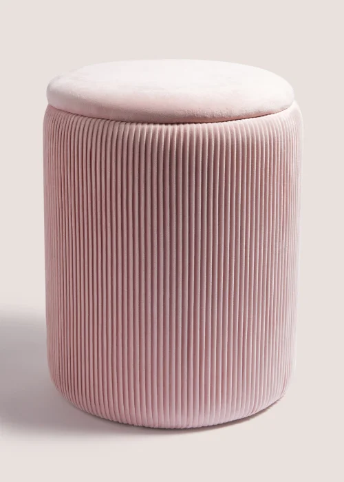 Pink Velvet Storage Pouffe Image 1
