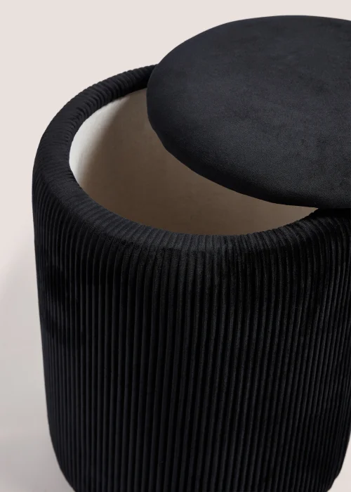 Black Velvet Storage Pouffe (33cm x 33cm x 40cm) Image 2