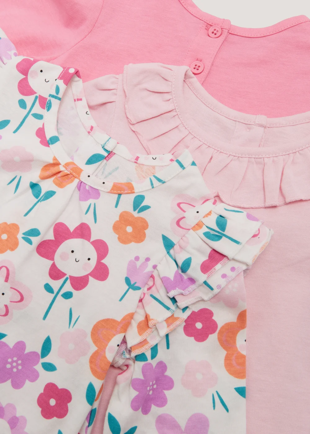 Baby 3 Pack Pink Flower Print Long Sleeve T-Shirts (Newborn-23mths) - Newborn Image 2