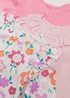 Baby 3 Pack Pink Flower Print Long Sleeve T-Shirts (Newborn-23mths) - Newborn Image 2