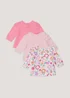 Baby 3 Pack Pink Flower Print Long Sleeve T-Shirts (Newborn-23mths) - Newborn Image 1