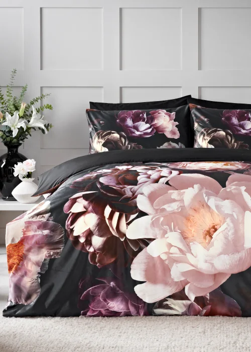 Black Floral Print Velvet Duvet Cover - Double Image 1