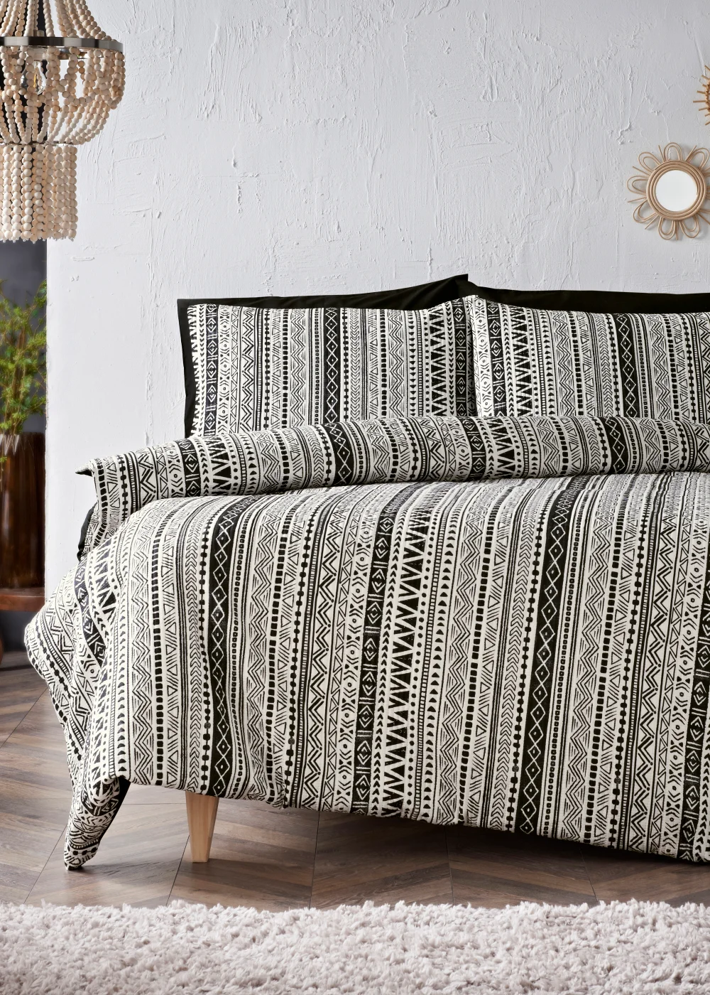 Monochrome Aztec Print Pinsonic Duvet Cover - Single Image 1