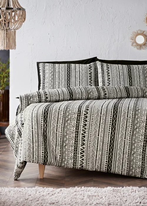 Monochrome Aztec Print Pinsonic Duvet Cover - Single Image 1