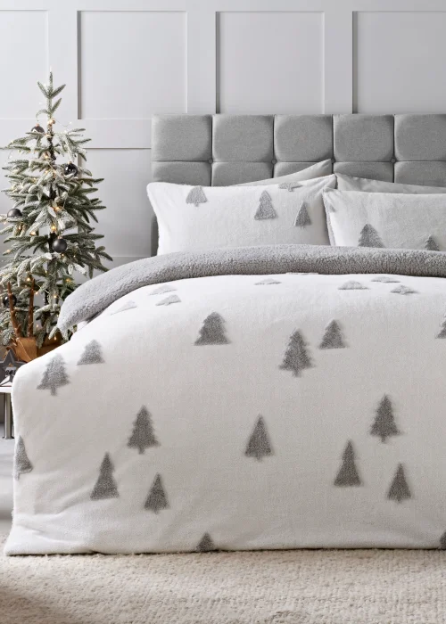 Grey Tree Teddy Fleece Duvet Cover - Single Image 1