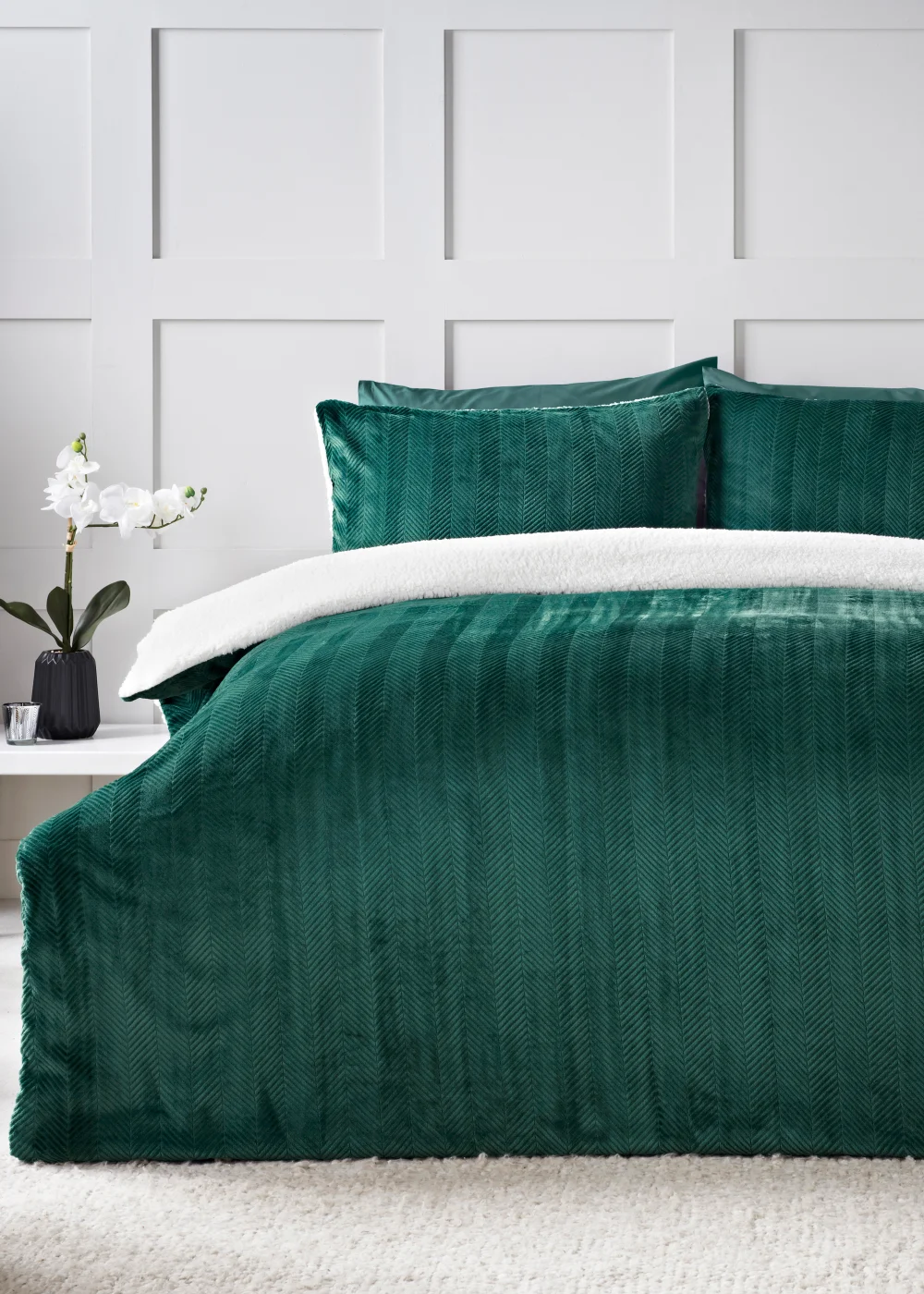 Teal Embossed Fleece Reversible Duvet Cover - Single Image 1