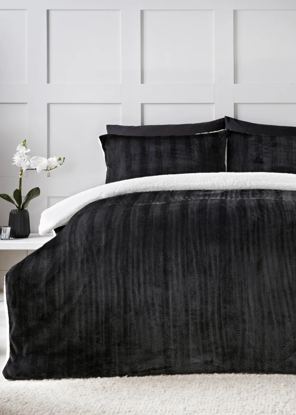 Black Embossed Fleece Duvet Cover - Single Image 1