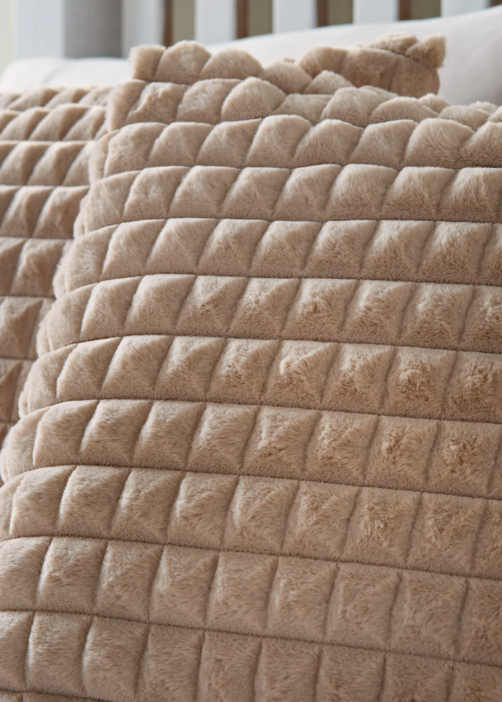 Beige Grid Faux Fur Duvet Cover - Single Image 2