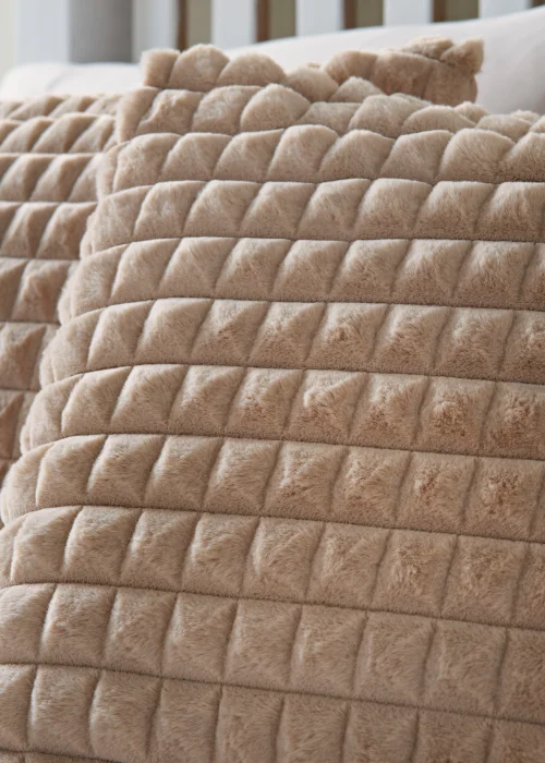 Beige Grid Faux Fur Duvet Cover - Single Image 2