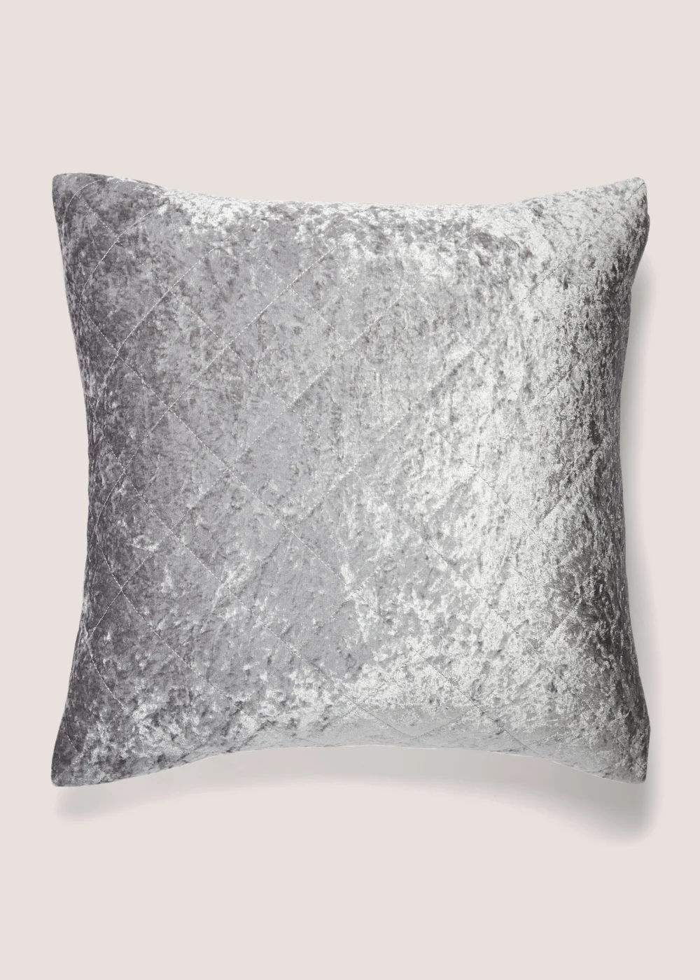 Silver Quilted Crushed Velvet Cushion (43cm x 43cm) Image 1