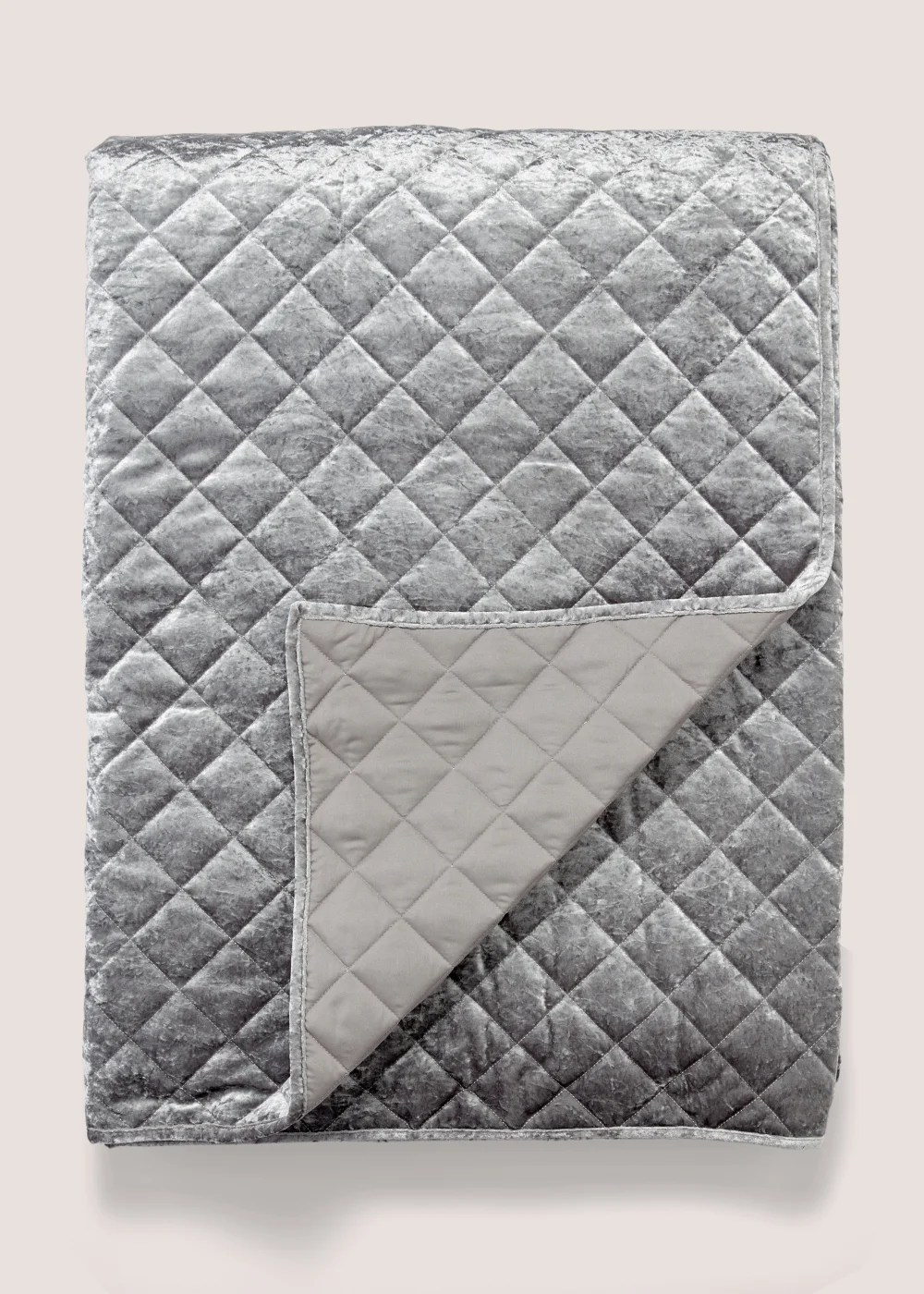 Silver Quilted Crushed Velvet Bedspread (235cm x 235cm) Image 1