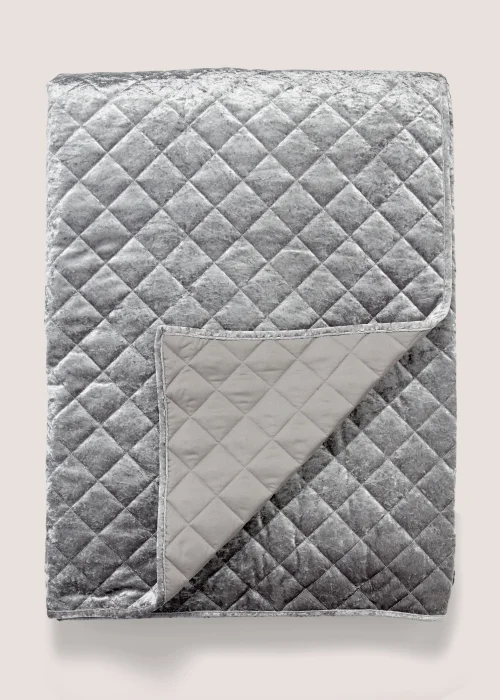 Silver Quilted Crushed Velvet Bedspread (235cm x 235cm) Image 1