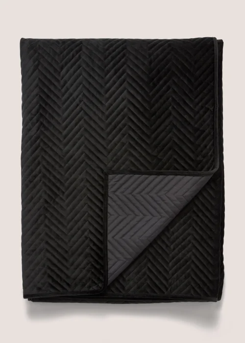 Black Velvet Quilted Bedspread (235cm x 235cm) Image 1