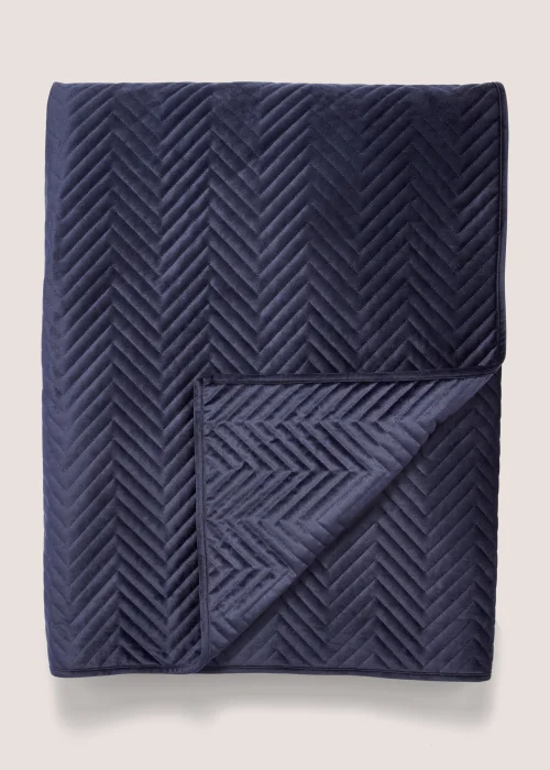 Navy Velvet Quilted Bedspread (235cm x 235cm) Image 1