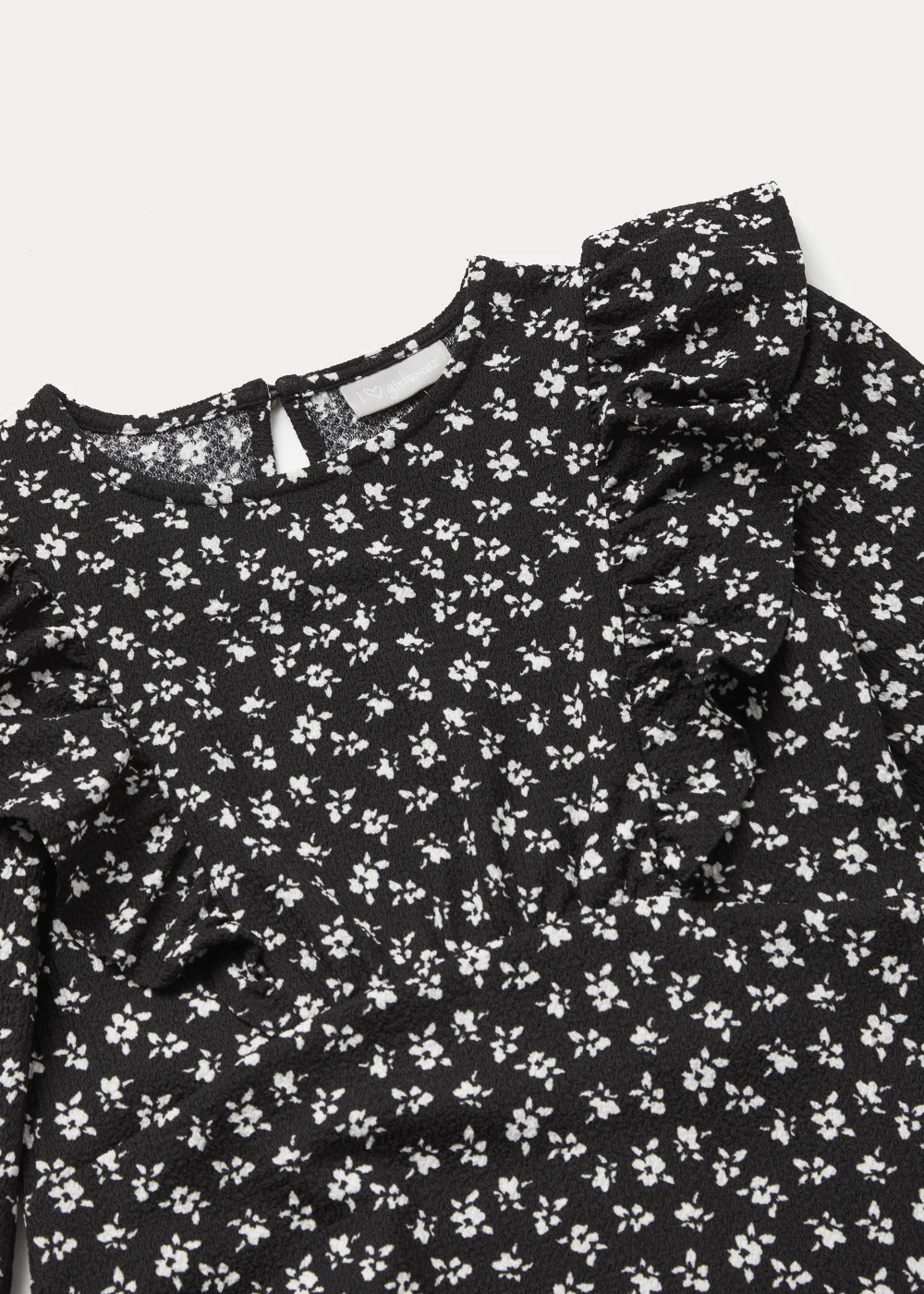 Girls Black & White Floral Print Crinkle Dress (4-13yrs) - 4 Yrs Image 2