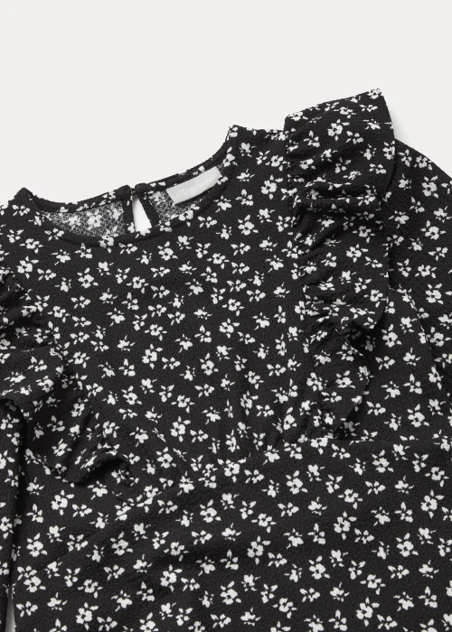 Girls Black & White Floral Print Crinkle Dress (4-13yrs) - 4 Yrs Image 2