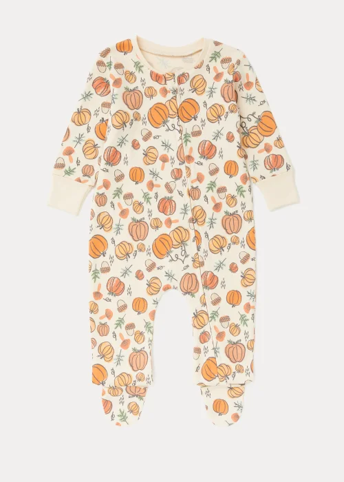 Baby Cream Pumpkin Print Zip Up Playsuit (Newborn-18mths) - Newborn Image 1