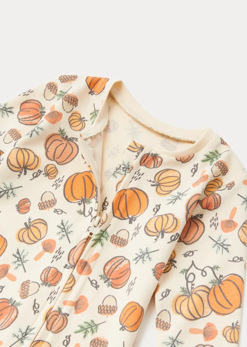 Baby Cream Pumpkin Print Zip Up Playsuit (Newborn-18mths) - Newborn Image 2