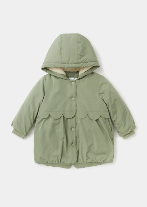 Girls Khaki Scallop Parka Coat (9mths-6yrs) - Age 9 - 12 Months Image 1