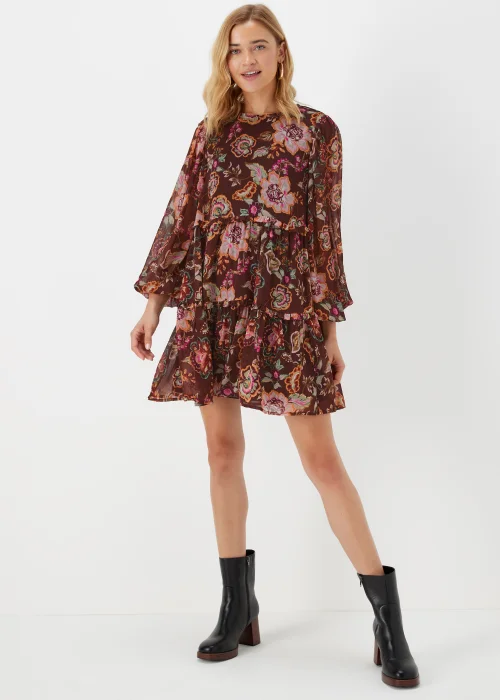 Papaya Petite Brown Floral Chiffon Mini Dress - Size 6 Image 1