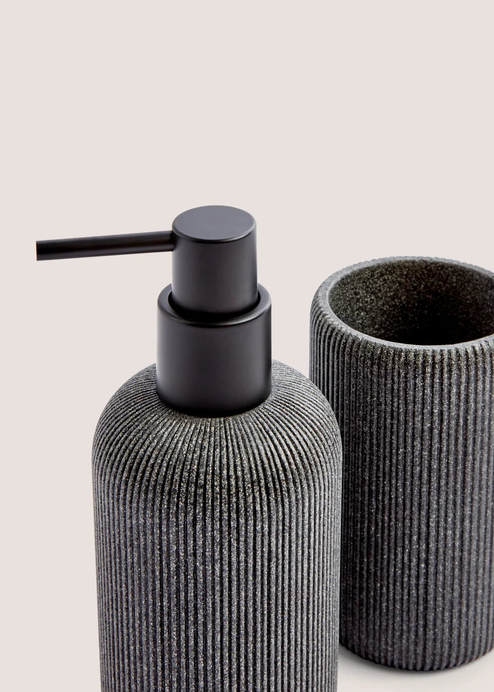 Grey Resin Soap Dispenser & Tumbler Set Image 2