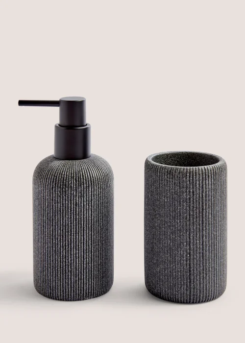 Grey Resin Soap Dispenser & Tumbler Set Image 1