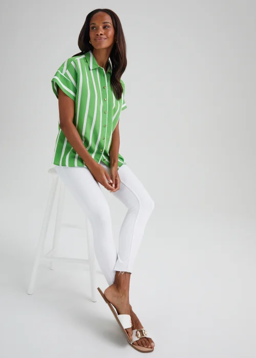 Green Stripe Short Sleeve Shirt - Size 8 Image 4