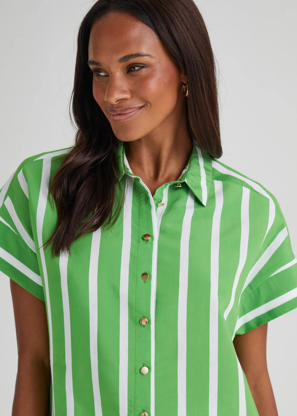 Green Stripe Short Sleeve Shirt - Size 8 Image 3