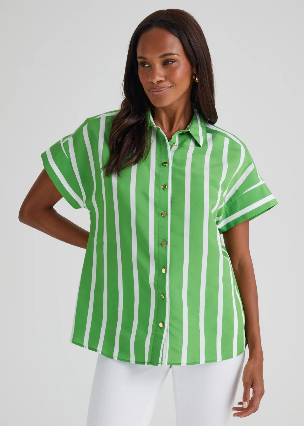 Green Stripe Short Sleeve Shirt - Size 8 Image 1