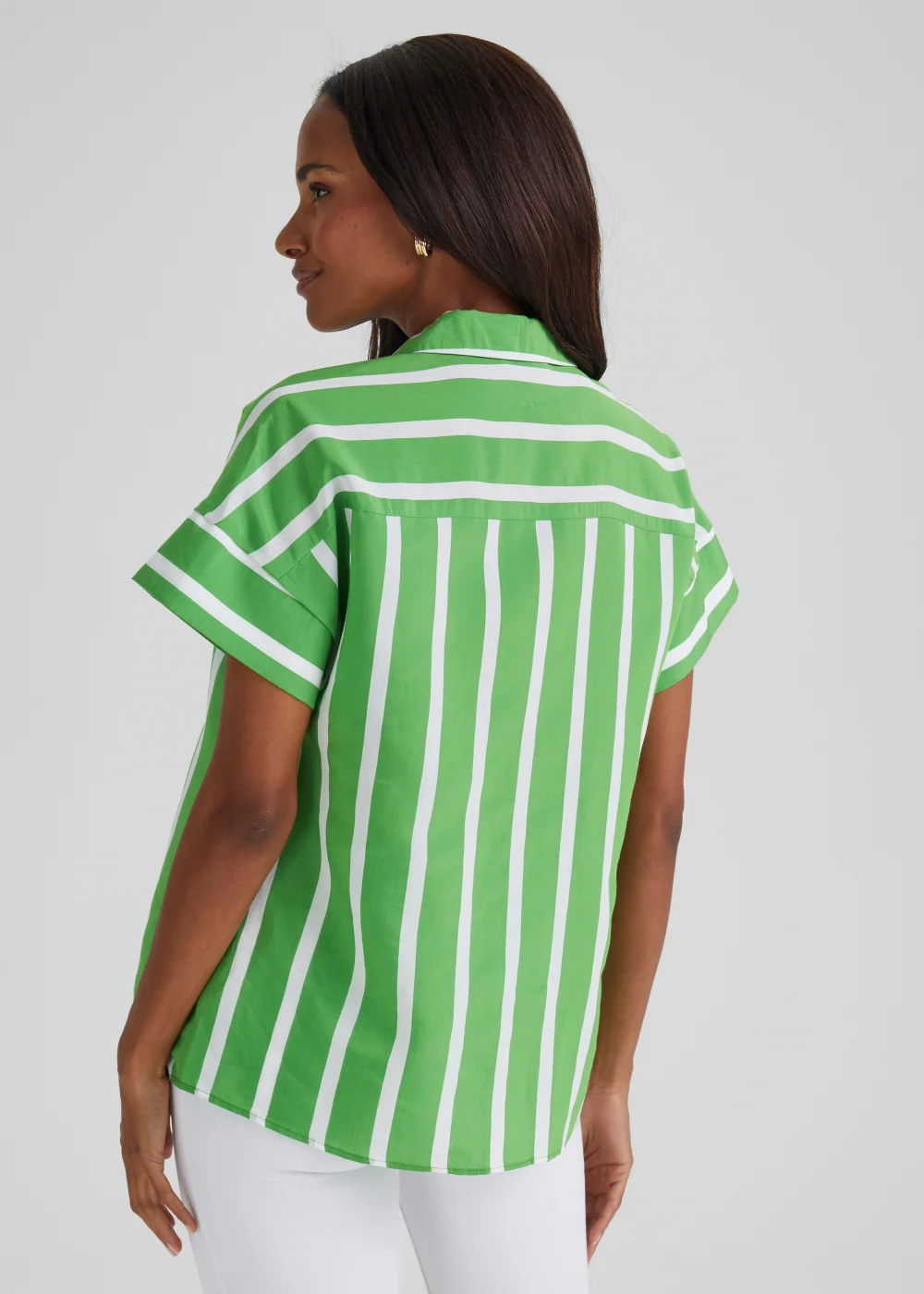 Green Stripe Short Sleeve Shirt - Size 8 Image 2