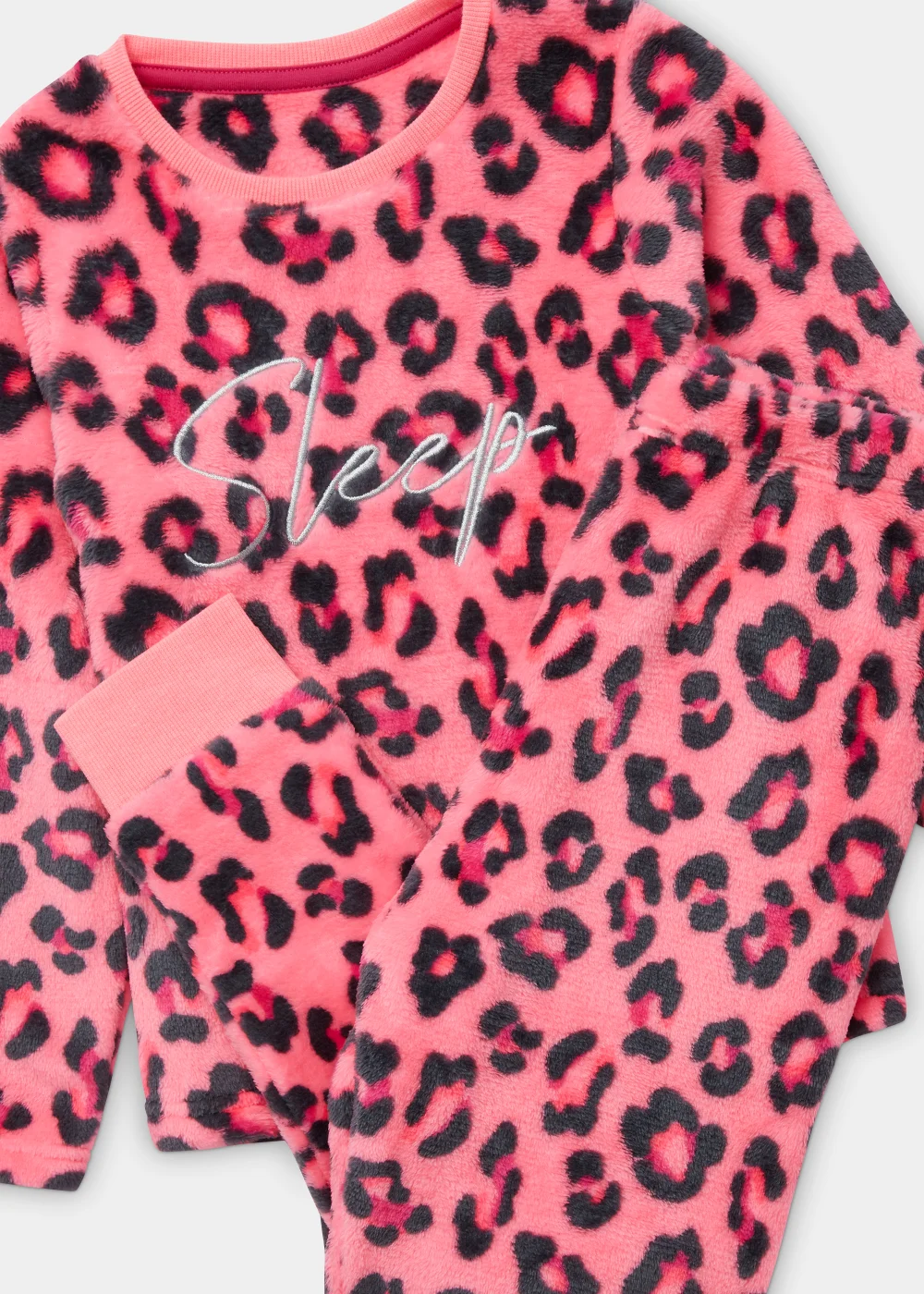 Girls Pink Leopard Print Pyjama Set (5-13yrs) - Age 5 Years Image 2
