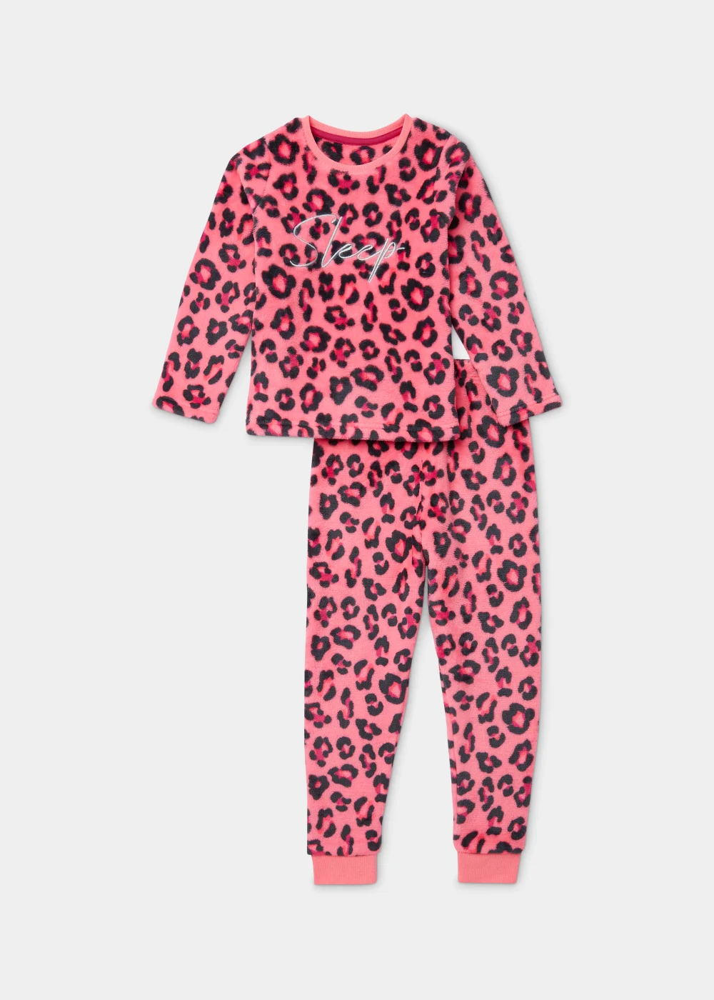 Girls Pink Leopard Print Pyjama Set (5-13yrs) - Age 5 Years Image 1