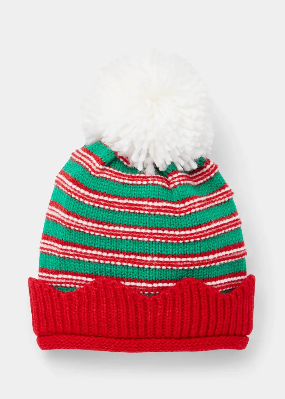 Red & Green Christmas Elf Baby Bobble Hat (Newborn-2yrs) - Age 0 - 3 Months Image 1