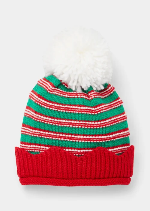 Red & Green Christmas Elf Baby Bobble Hat (Newborn-2yrs) - Age 0 - 3 Months Image 1