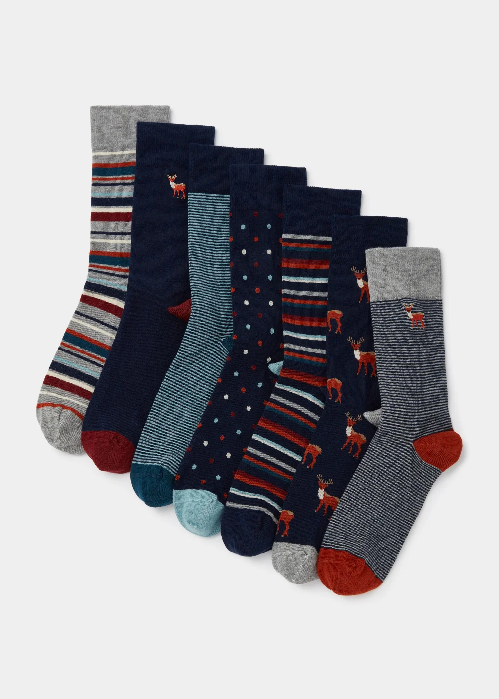 7 Pack Multicoloured Stag Print - Sizes 6 - 8.5 Image 1