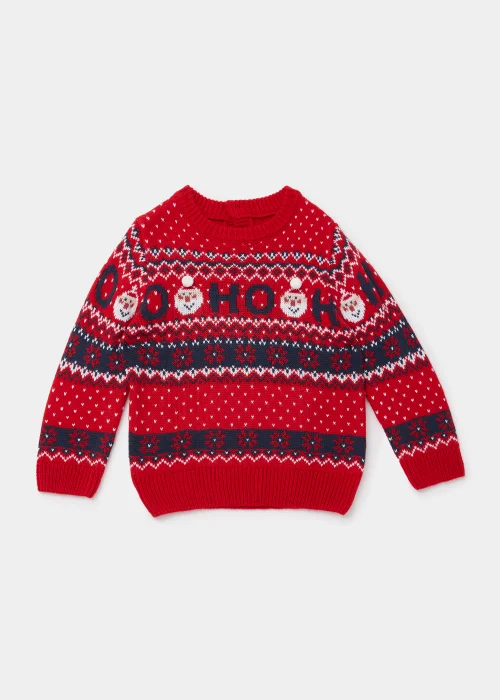 Boys Mini Me Red Christmas Santa Knitted Jumper (9mths-4yrs) - Age 9 - 12 Months Image 1