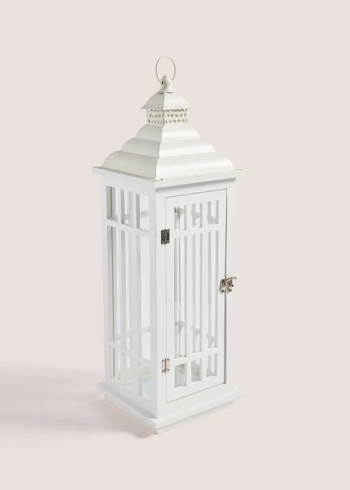 White Medium Wood & Metal Lantern Image 1