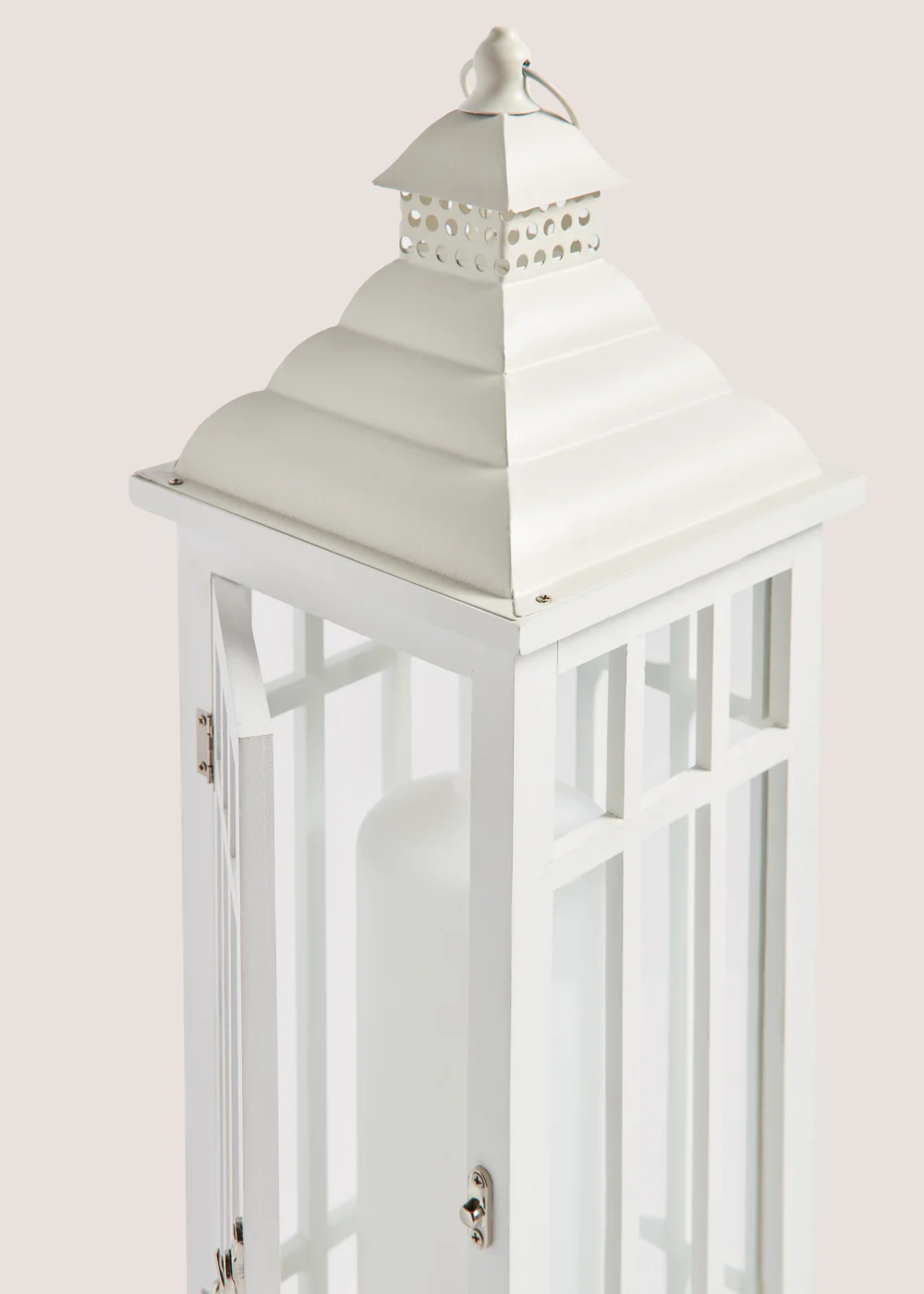 White Medium Wood & Metal Lantern Image 2