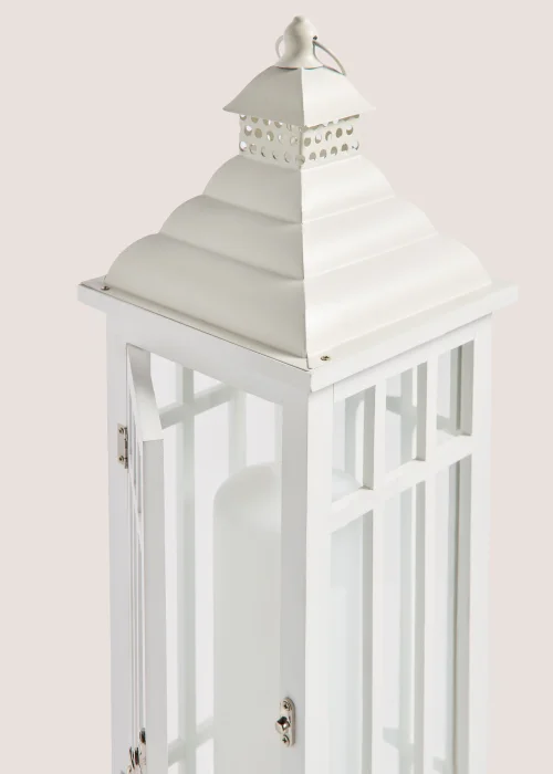 White Medium Wood & Metal Lantern Image 2